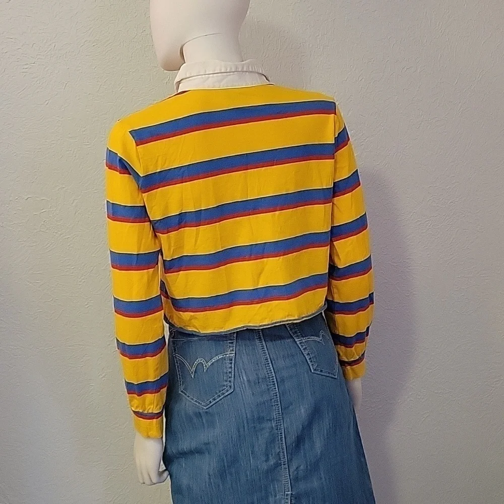 VTG ODD FUTURE Canary Yellow Striped Cropped Long Sleeve Baddie Rugby Shirt - Picture 5 of 7
